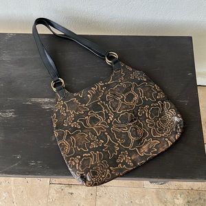 Brown Embossed Leather Shoulder Bag